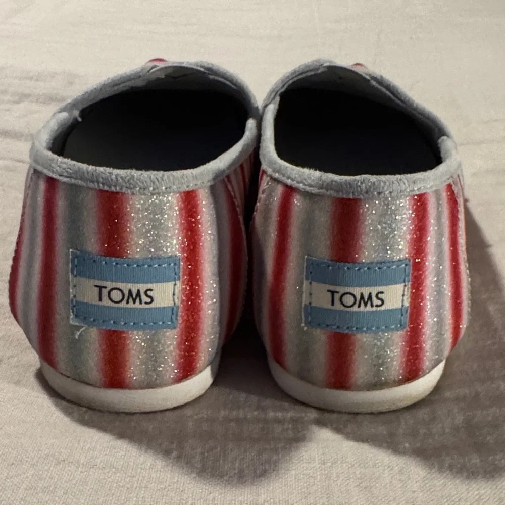 Toms Red and White Striped Flats